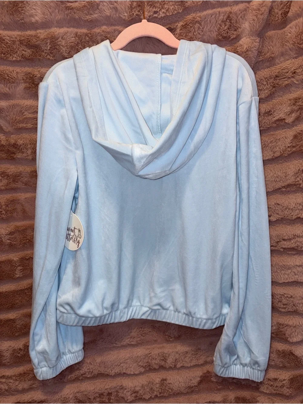 Girls' Light Blue Hooded Zip-Up Jacket with Sparkle Accents